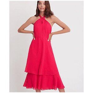 Ann Taylor Shadow Plaid Tiered Halter Maxi Dress 0